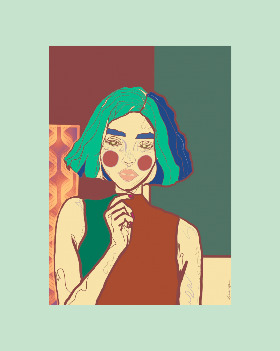 Illustration La Pensive Cheveux Bleus Nuit